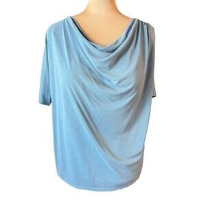 Sky Blue Cowl-Neck Draped Front Top – Effortless Chic NWT